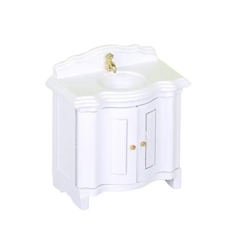 1Pcs Doll House Miniature Bathroom Sink Cabinet Prop Realistic 1/12 Scale Dollhouse Simulation Wash Basin Toy DIY Accessories