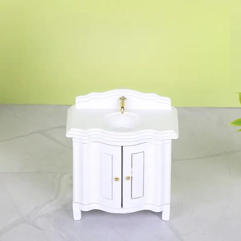 1Pcs Doll House Miniature Bathroom Sink Cabinet Prop Realistic 1/12 Scale Dollhouse Simulation Wash Basin Toy DIY Accessories