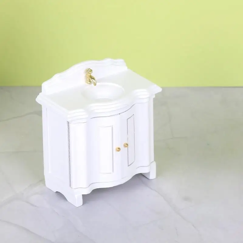 1Pcs Doll House Miniature Bathroom Sink Cabinet Prop Realistic 1/12 Scale Dollhouse Simulation Wash Basin Toy DIY Accessories
