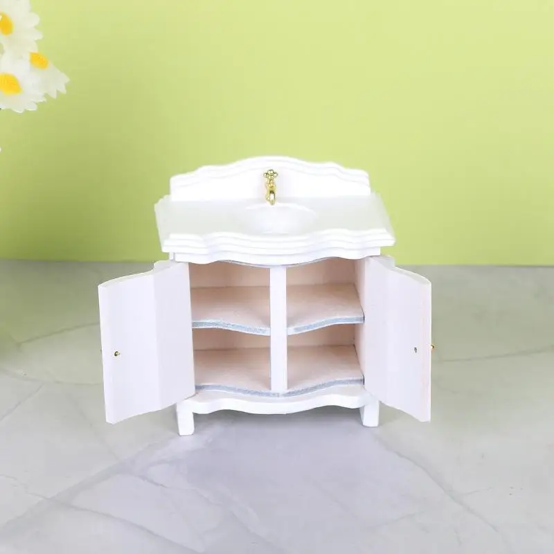 1Pcs Doll House Miniature Bathroom Sink Cabinet Prop Realistic 1/12 Scale Dollhouse Simulation Wash Basin Toy DIY Accessories