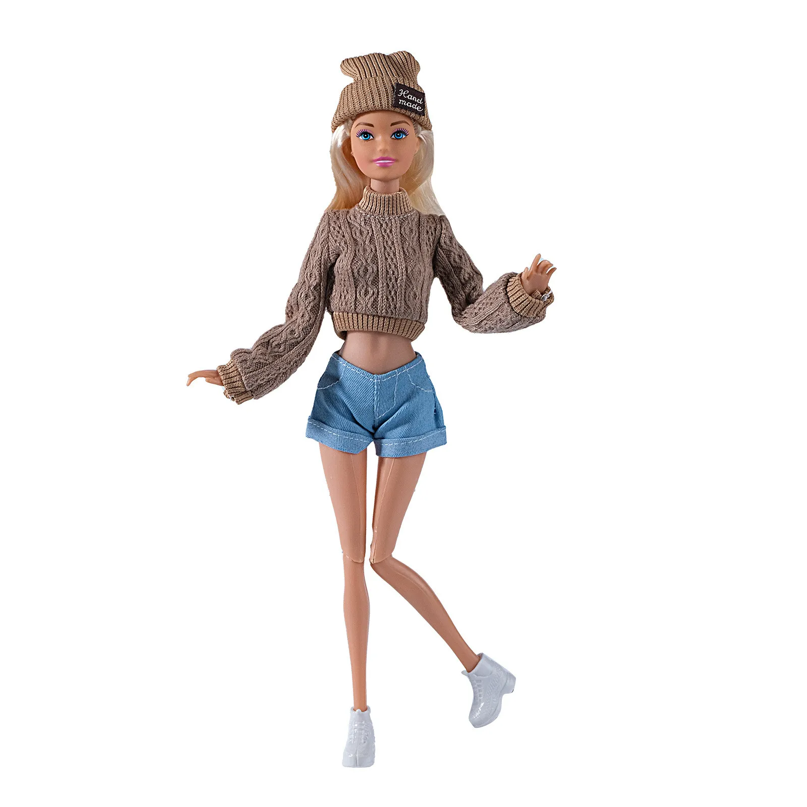 Fashion Doll Wool Coat with Shoes Hat DIY Accessories Doll Knitted Sweaters Pants Mini Winter Clothes for 1/6 BJD 28~30cm Dolls