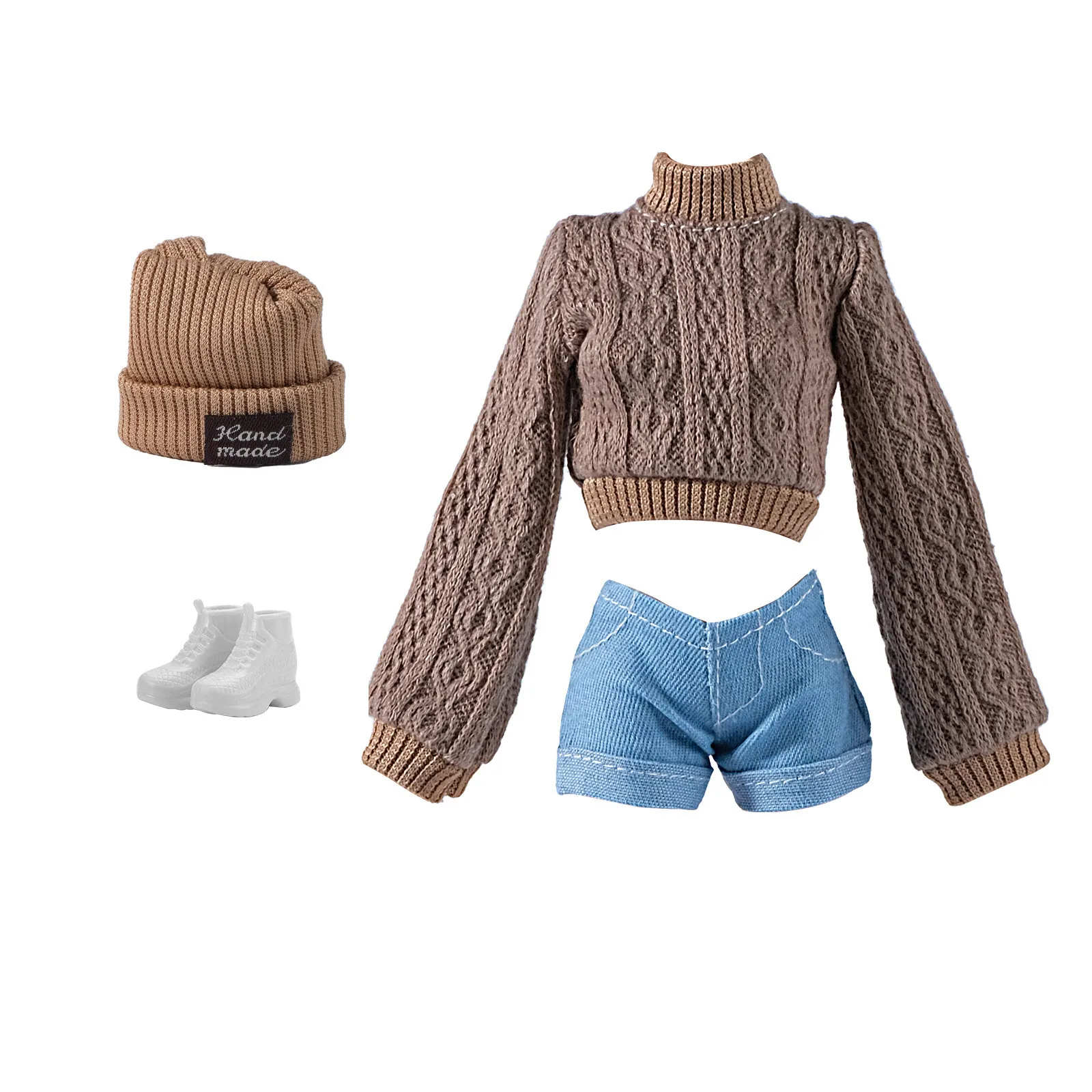 Fashion Doll Wool Coat with Shoes Hat DIY Accessories Doll Knitted Sweaters Pants Mini Winter Clothes for 1/6 BJD 28~30cm Dolls