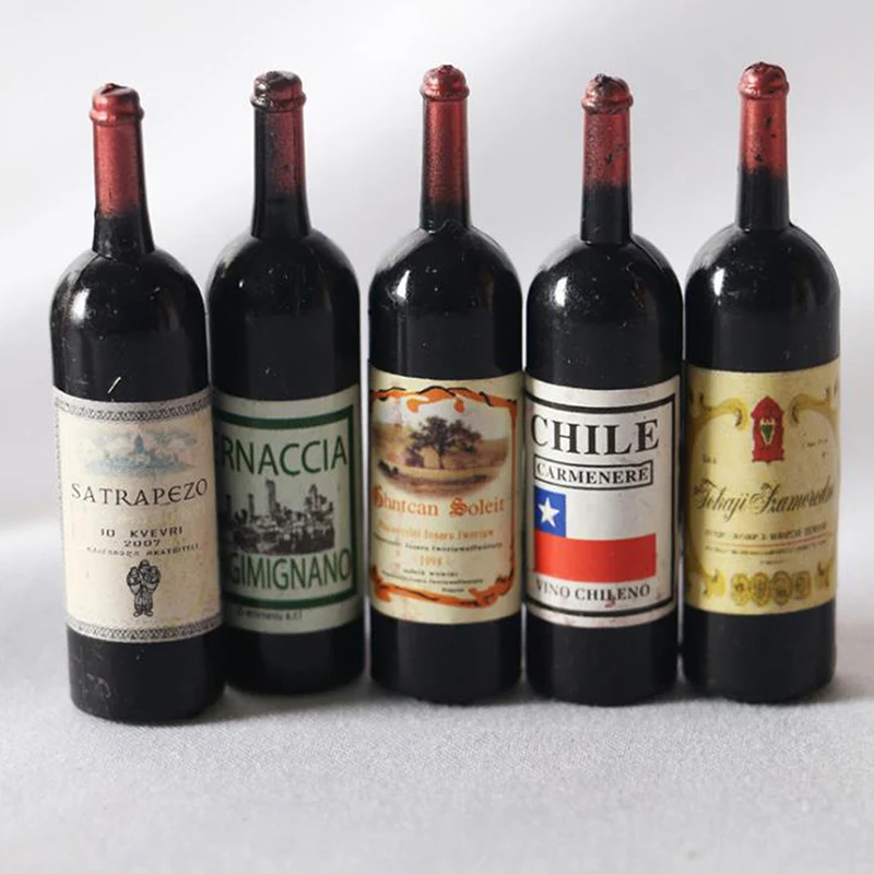 XM 5Pcs new 1/12 Dollhouse Miniature Wine Bottle Simulation Accessories For Decoration