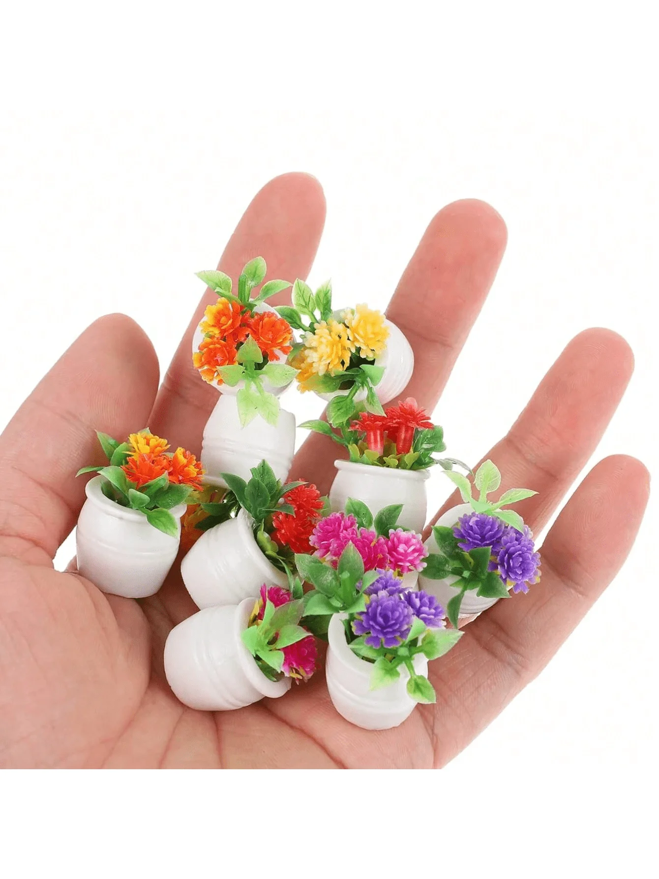 1/12 Dollhouse Miniature Potted Plant, Realistic Greenery & Flower Decor Model, Random 4pcs