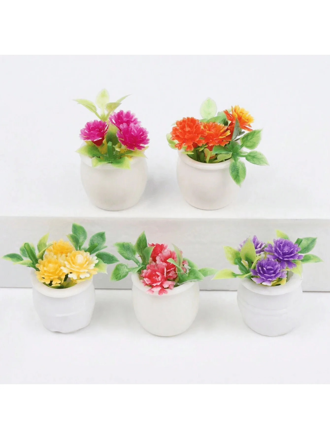 1/12 Dollhouse Miniature Potted Plant, Realistic Greenery & Flower Decor Model, Random 4pcs