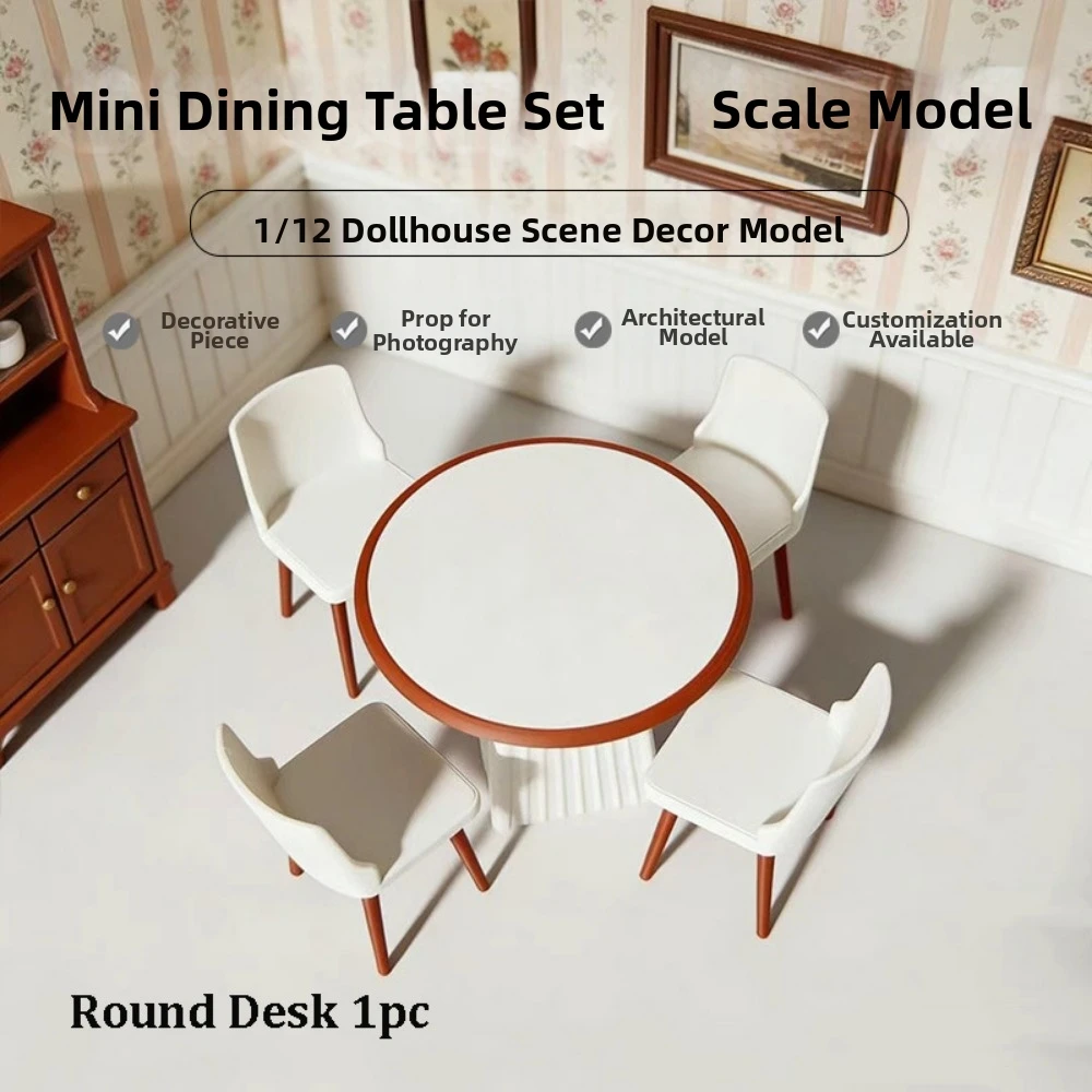 1:12 Dollhouse Miniature Furniture Mini Pretend Play White Dining Table Chairs Model Multistyles