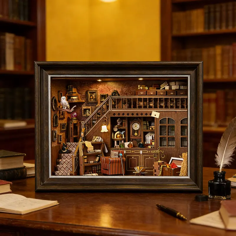 DIY Book Nook Kit 3D Wooden Puzzle LED Light Miniature Dollhouse Bookshelf Insert Photo Frame Ornament Friends Birthday Gifts