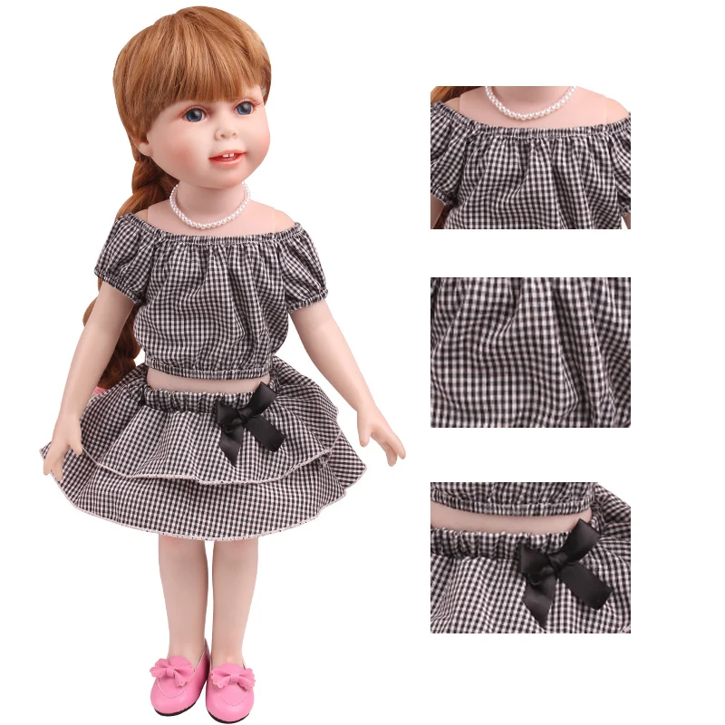 18 Inch Doll Girl Plaid Set, One or Two on Top, Fresh Color Matching Set, Fashionable Doll, Summer Minimalist Outfit Accessories