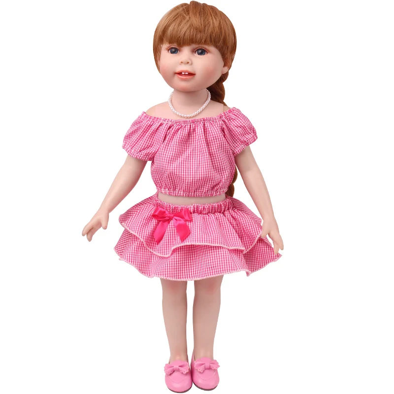 18 Inch Doll Girl Plaid Set, One or Two on Top, Fresh Color Matching Set, Fashionable Doll, Summer Minimalist Outfit Accessories