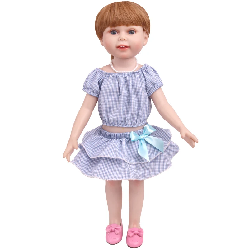 18 Inch Doll Girl Plaid Set, One or Two on Top, Fresh Color Matching Set, Fashionable Doll, Summer Minimalist Outfit Accessories