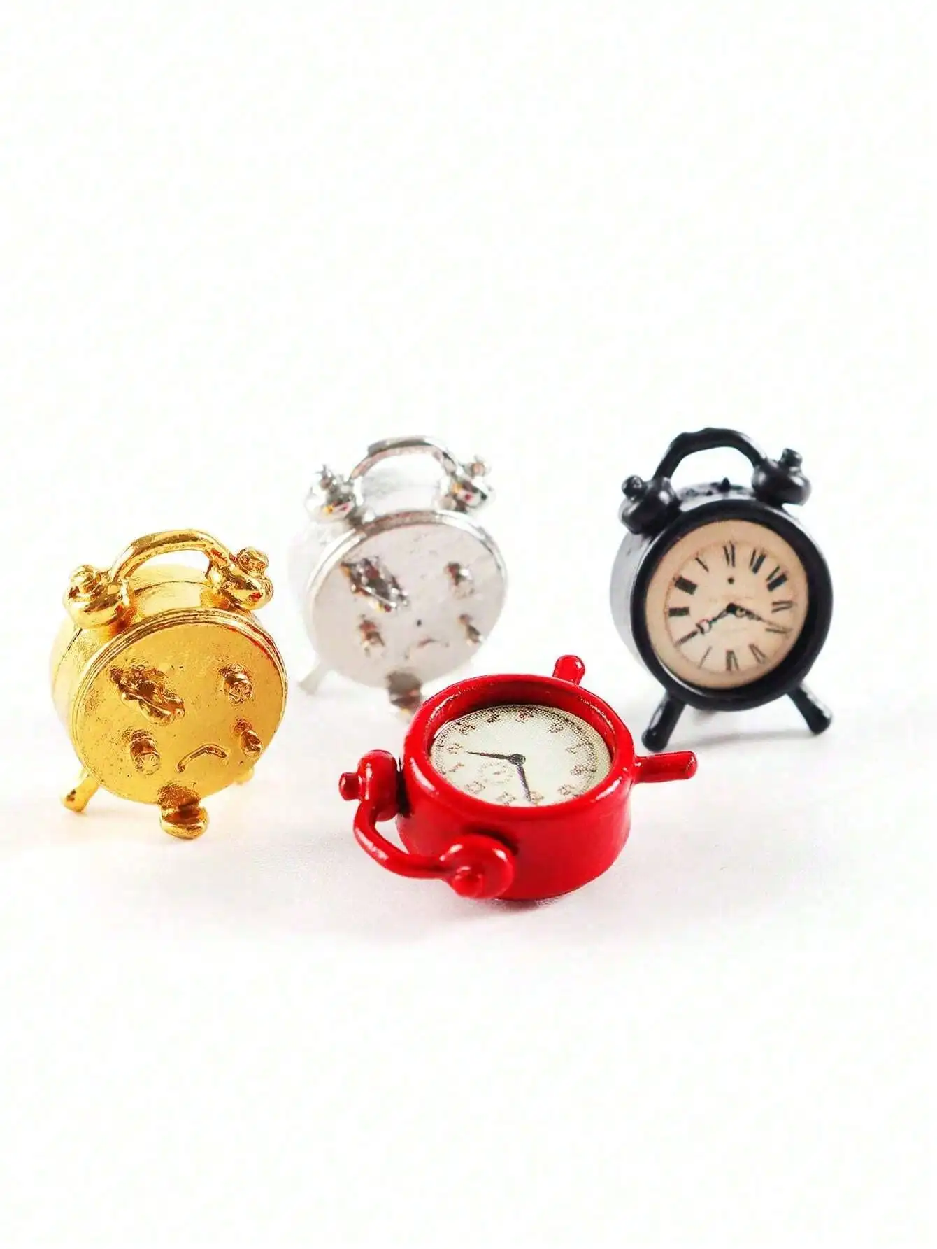 A Miniature Metal Clock for a Dollhouse: 1/12 Scale Realistic Bedroom Scene Decoration Model (Stickers Are Random)