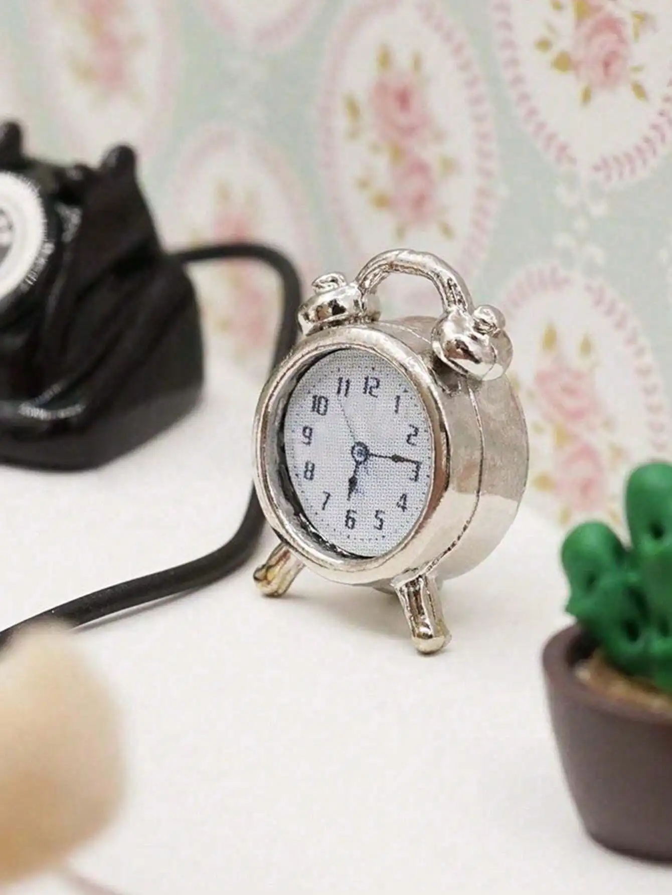 A Miniature Metal Clock for a Dollhouse: 1/12 Scale Realistic Bedroom Scene Decoration Model (Stickers Are Random)