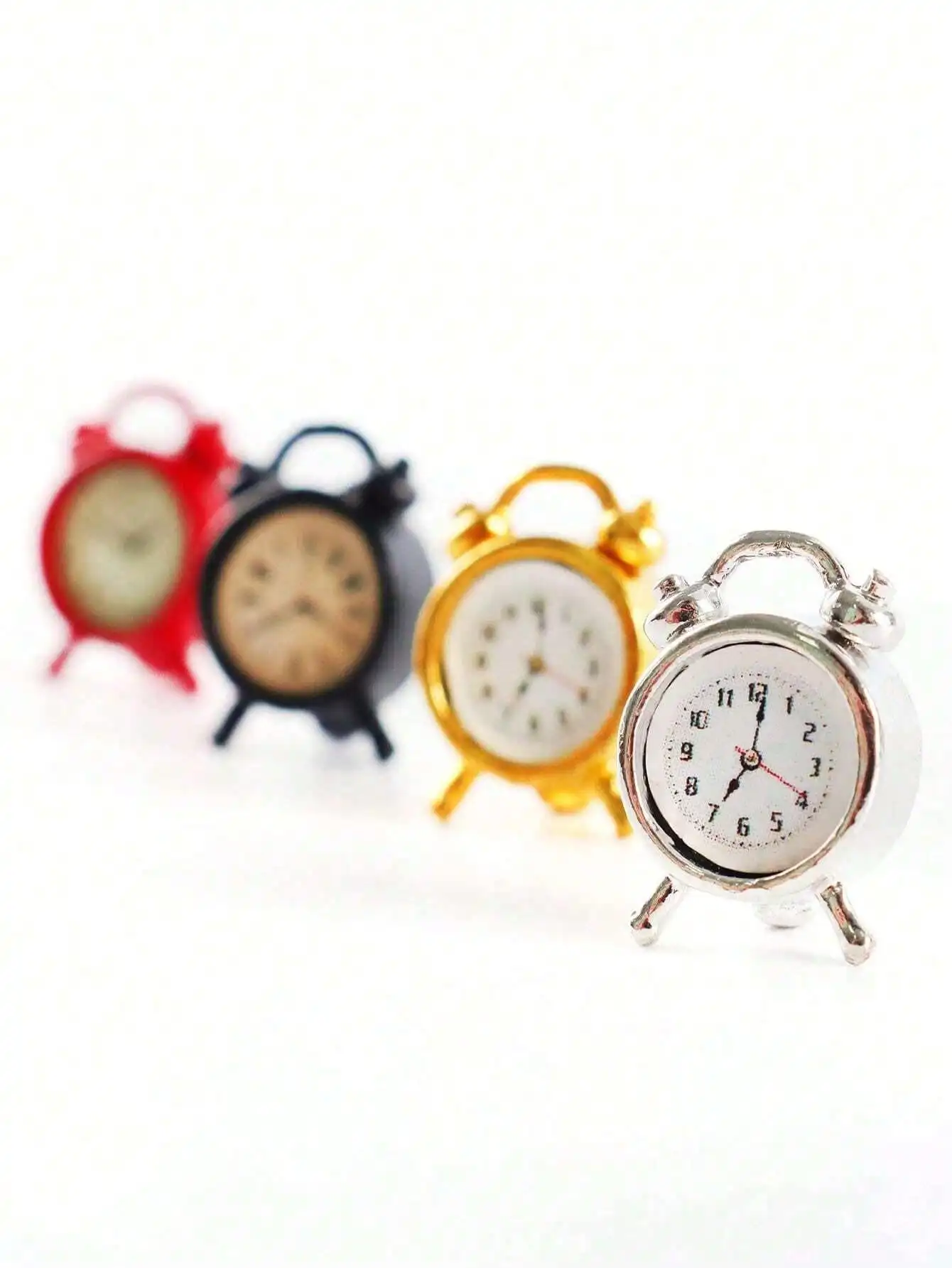 A Miniature Metal Clock for a Dollhouse: 1/12 Scale Realistic Bedroom Scene Decoration Model (Stickers Are Random)