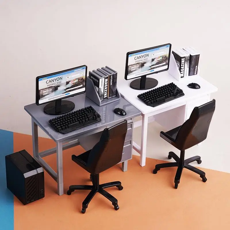 HOT! 1 Set 1/12 Dollhouse Miniature Computer Keyboard Desk Chair Kit Home Study Room Furniture Decor Micro Scene Props