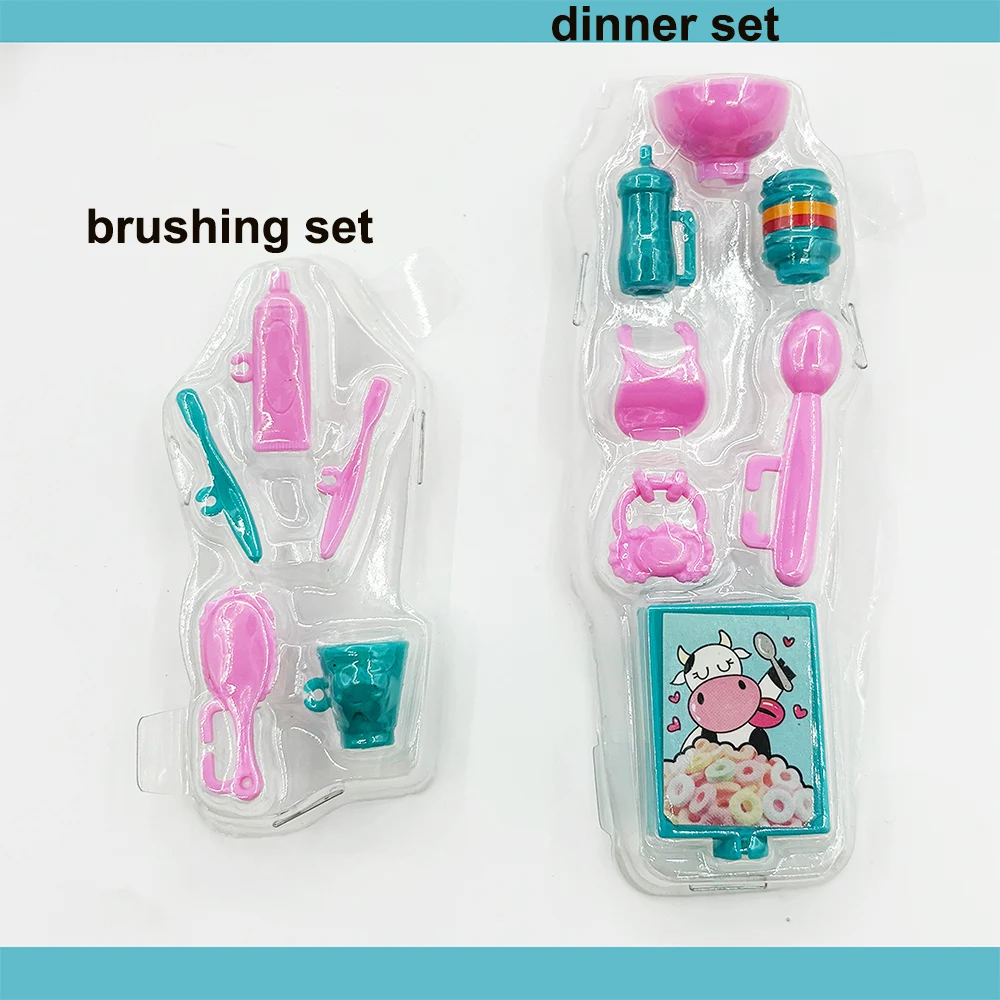 16-Piece Detachable Dollhouse Set with 2 Mini Dolls 7-Piece Dining Accessories 5-Piece Bath Accessories Ideal DIY Pretend Gift