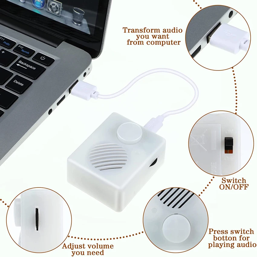 16 Min DIY Voice Box, USB Voice Recording Button for Stuffed Animals, Bear, Plush, Baby Doll, Pillow. Record Custom Messages