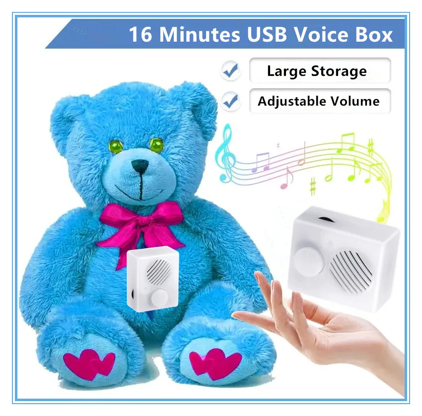 16 Min DIY Voice Box, USB Voice Recording Button for Stuffed Animals, Bear, Plush, Baby Doll, Pillow. Record Custom Messages
