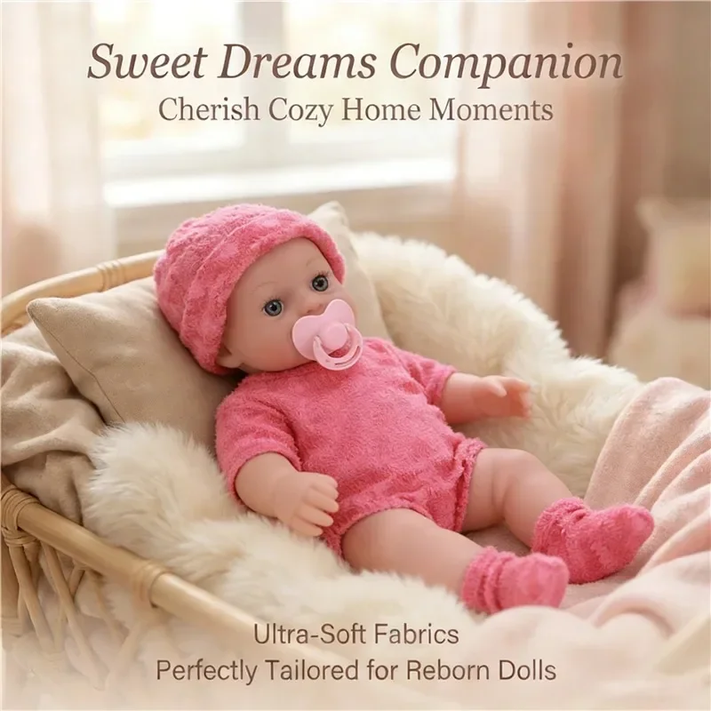 For 12 Inch 30cm Baby Reborn Dolls Outfits Clothes Carry Cot Cartoon Bear Winter Pajamas Jumpsuit Plush Clothing Accessories