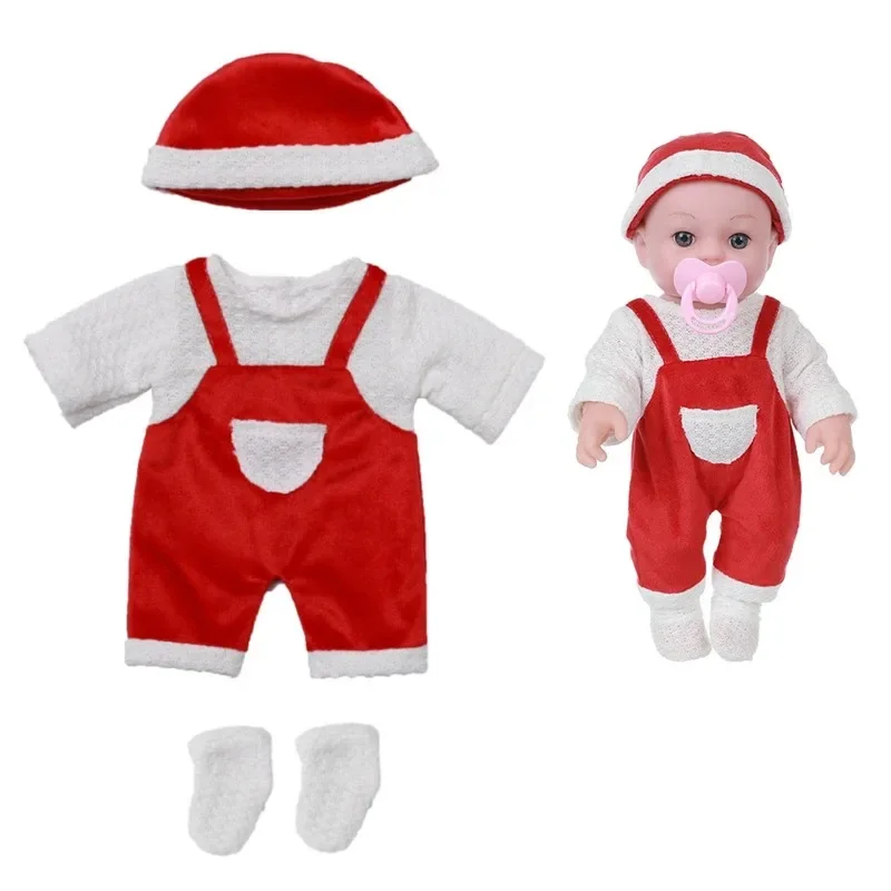 For 12 Inch 30cm Baby Reborn Dolls Outfits Clothes Carry Cot Cartoon Bear Winter Pajamas Jumpsuit Plush Clothing Accessories