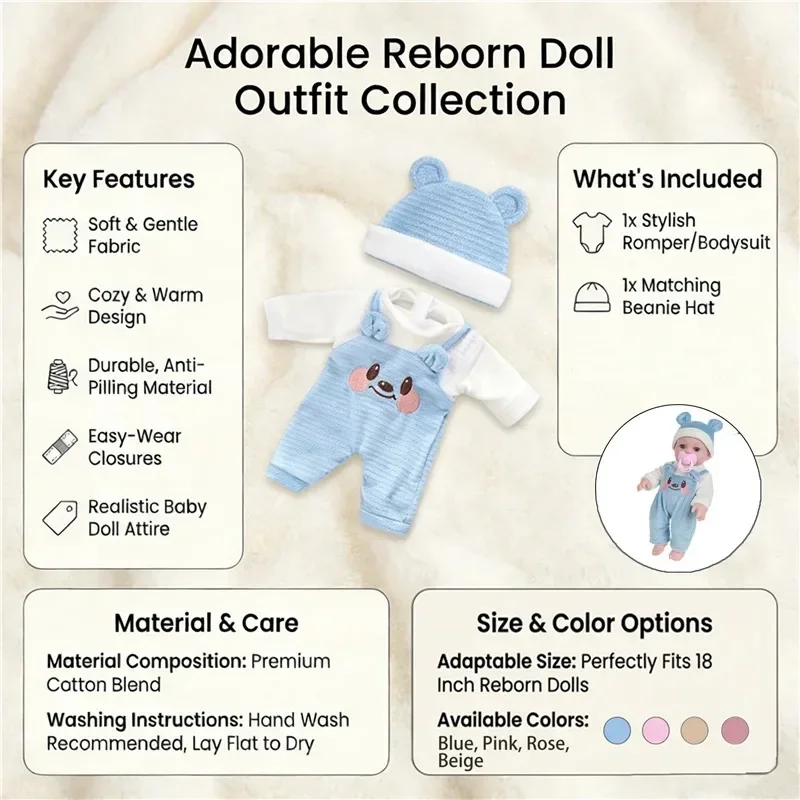 For 12 Inch 30cm Baby Reborn Dolls Outfits Clothes Carry Cot Cartoon Bear Winter Pajamas Jumpsuit Plush Clothing Accessories