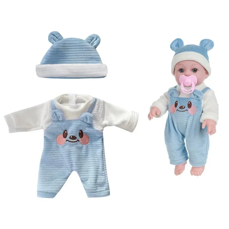 For 12 Inch 30cm Baby Reborn Dolls Outfits Clothes Carry Cot Cartoon Bear Winter Pajamas Jumpsuit Plush Clothing Accessories