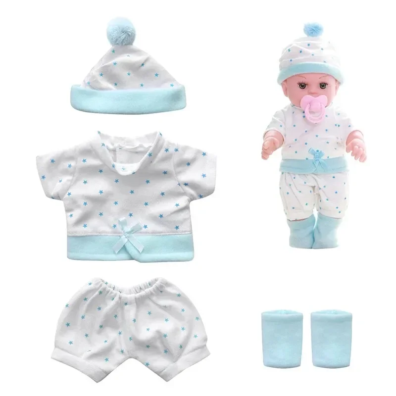 For 12 Inch 30cm Baby Reborn Dolls Outfits Clothes Carry Cot Cartoon Bear Winter Pajamas Jumpsuit Plush Clothing Accessories