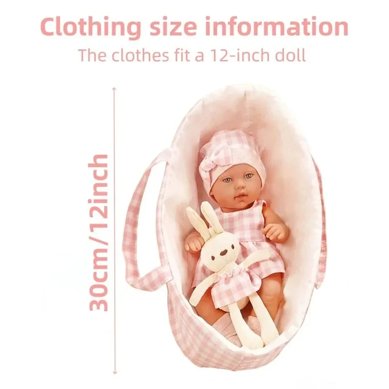 For 12 Inch 30cm Baby Reborn Dolls Outfits Clothes Carry Cot Cartoon Bear Winter Pajamas Jumpsuit Plush Clothing Accessories