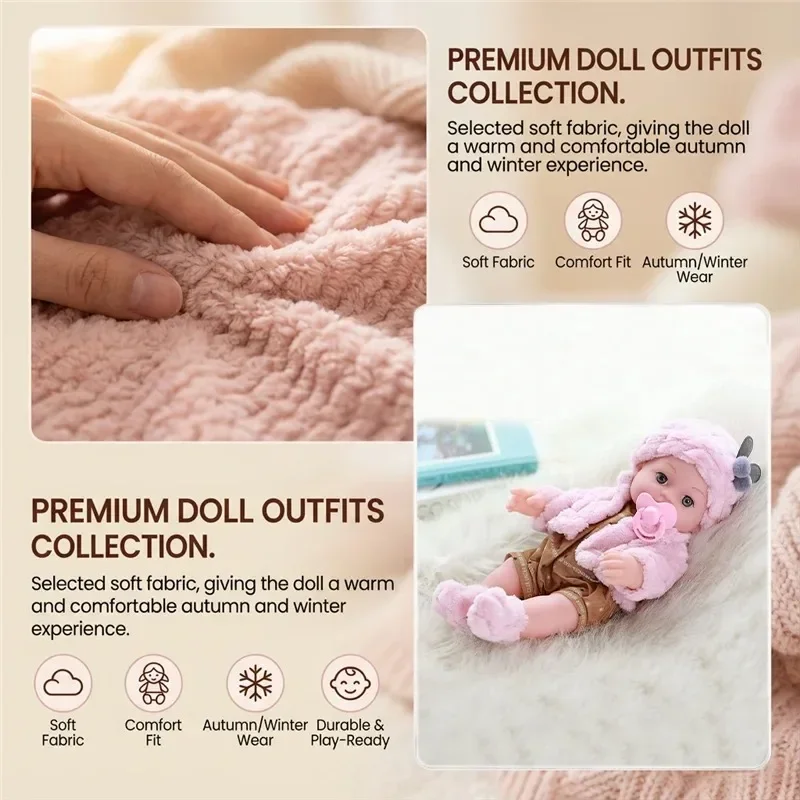 For 12 Inch 30cm Baby Reborn Dolls Outfits Clothes Carry Cot Cartoon Bear Winter Pajamas Jumpsuit Plush Clothing Accessories