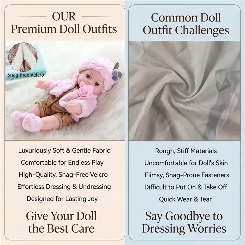 For 12 Inch 30cm Baby Reborn Dolls Outfits Clothes Carry Cot Cartoon Bear Winter Pajamas Jumpsuit Plush Clothing Accessories