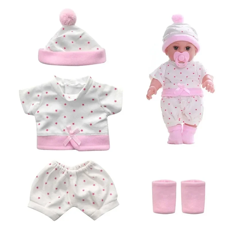 For 12 Inch 30cm Baby Reborn Dolls Outfits Clothes Carry Cot Cartoon Bear Winter Pajamas Jumpsuit Plush Clothing Accessories