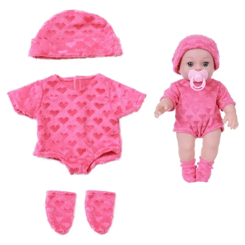 For 12 Inch 30cm Baby Reborn Dolls Outfits Clothes Carry Cot Cartoon Bear Winter Pajamas Jumpsuit Plush Clothing Accessories