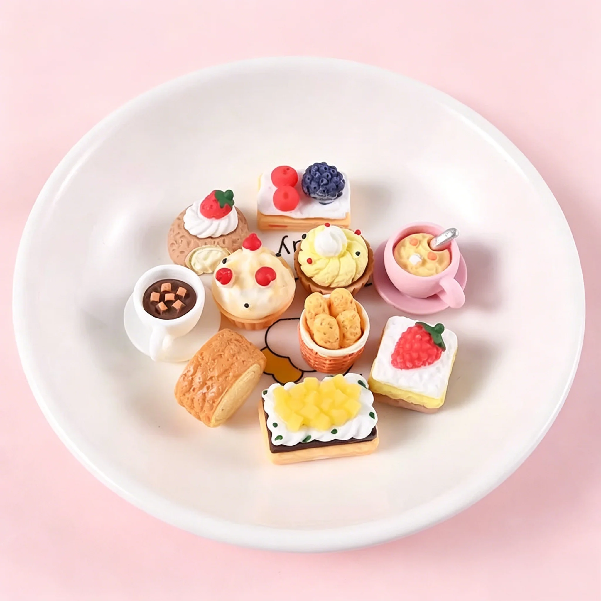 1:12 Scale Dollhouse Miniature Food 10Pcs Resin Breakfast Bread Cake Coffee Accessories