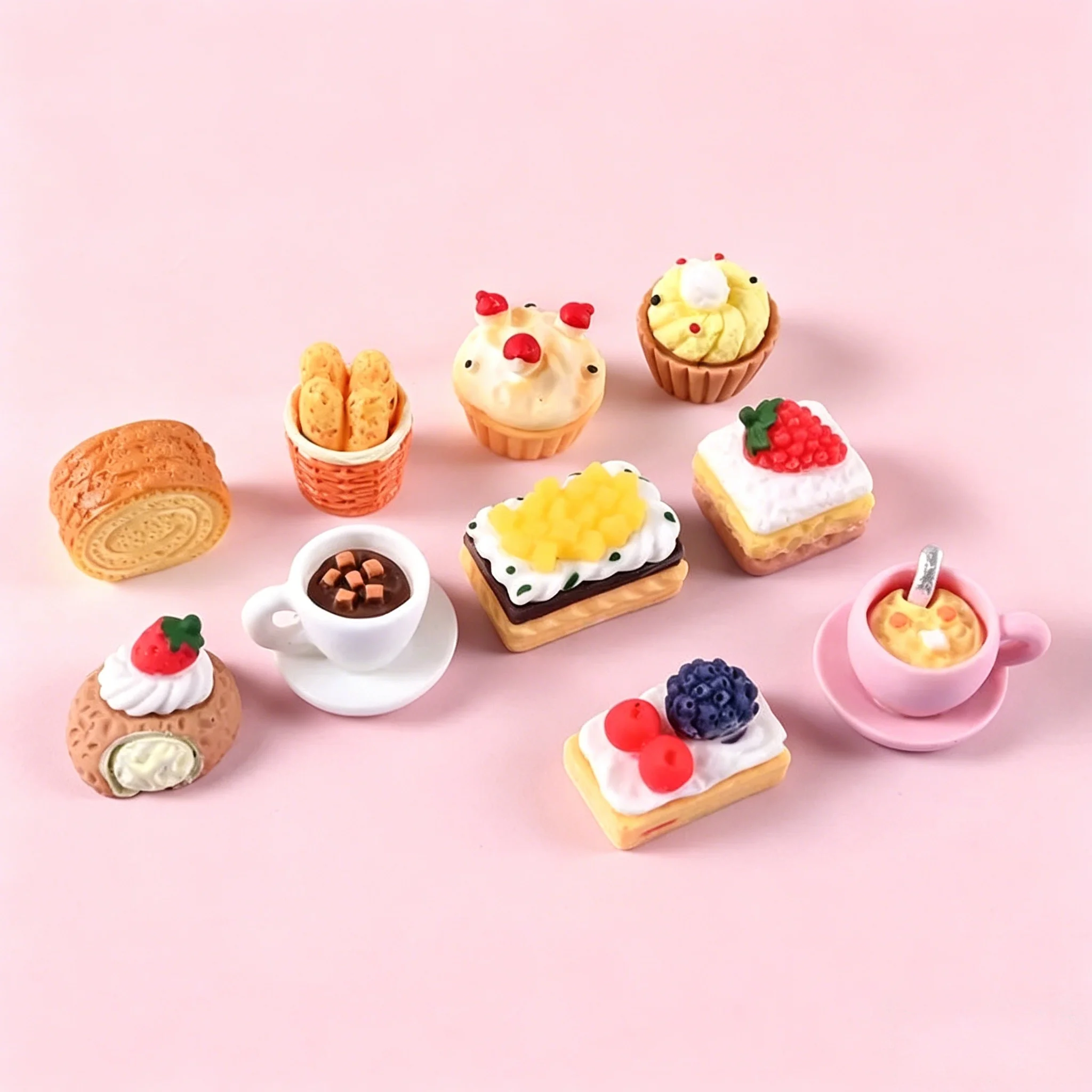 1:12 Scale Dollhouse Miniature Food 10Pcs Resin Breakfast Bread Cake Coffee Accessories