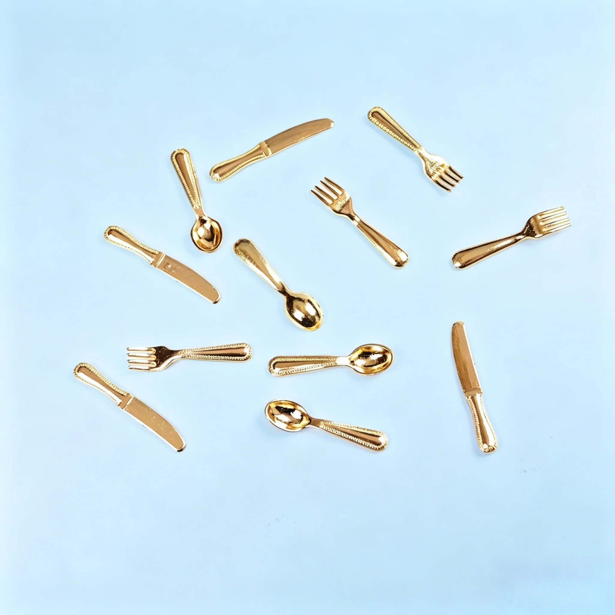 12Pcs 1:12 Scale Mini Dollhouse Cutlery Set, Metal Knife Fork Spoon, Kitchen Furniture Toy