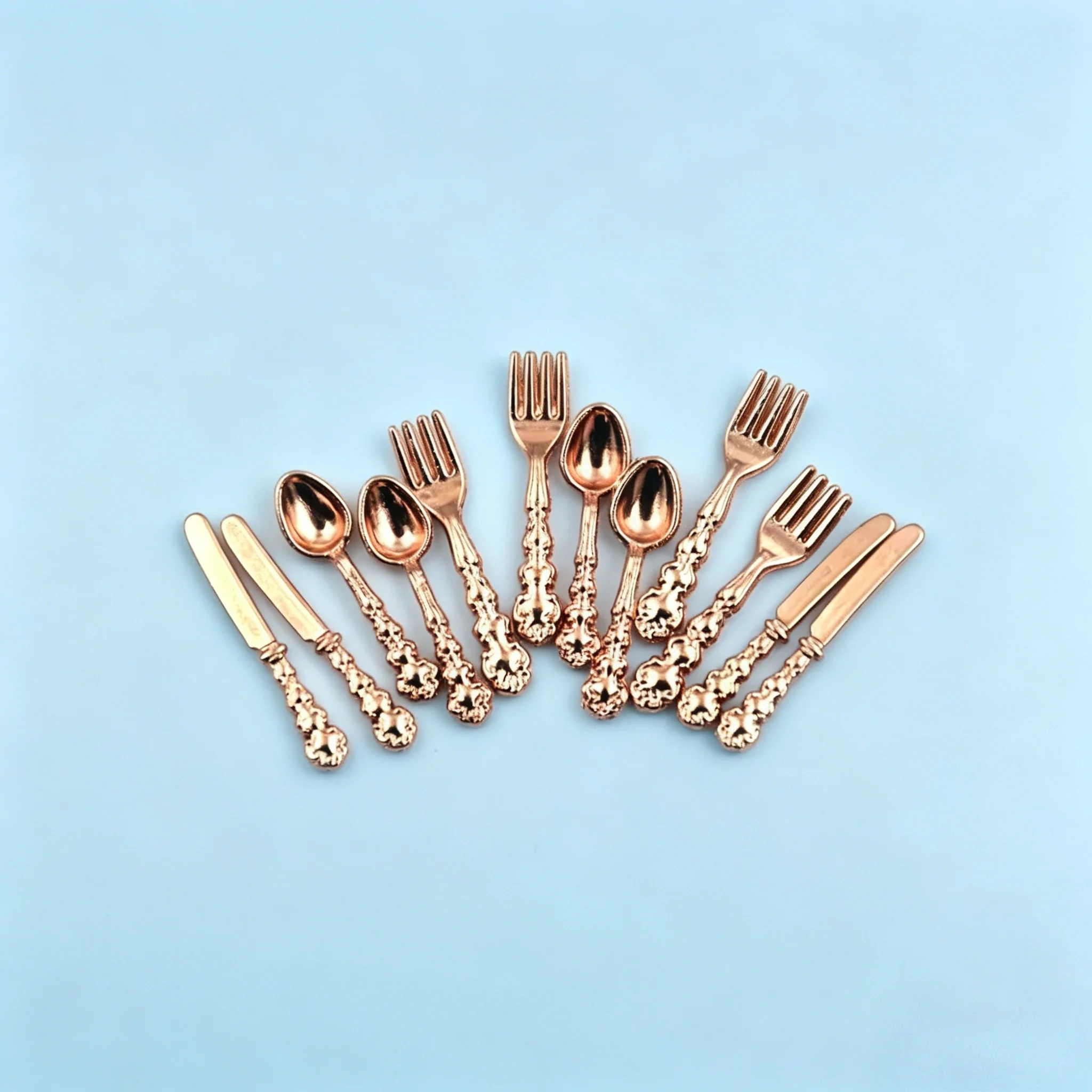 12Pcs 1:12 Scale Mini Dollhouse Cutlery Set, Metal Knife Fork Spoon, Kitchen Furniture Toy