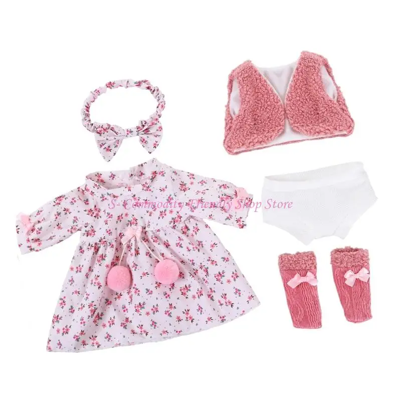 18Inch Girl Doll DressingUp Outfit Set Polyester Fabric Doll Outfits with Hairband Dress for Children Roleplay Game Toy