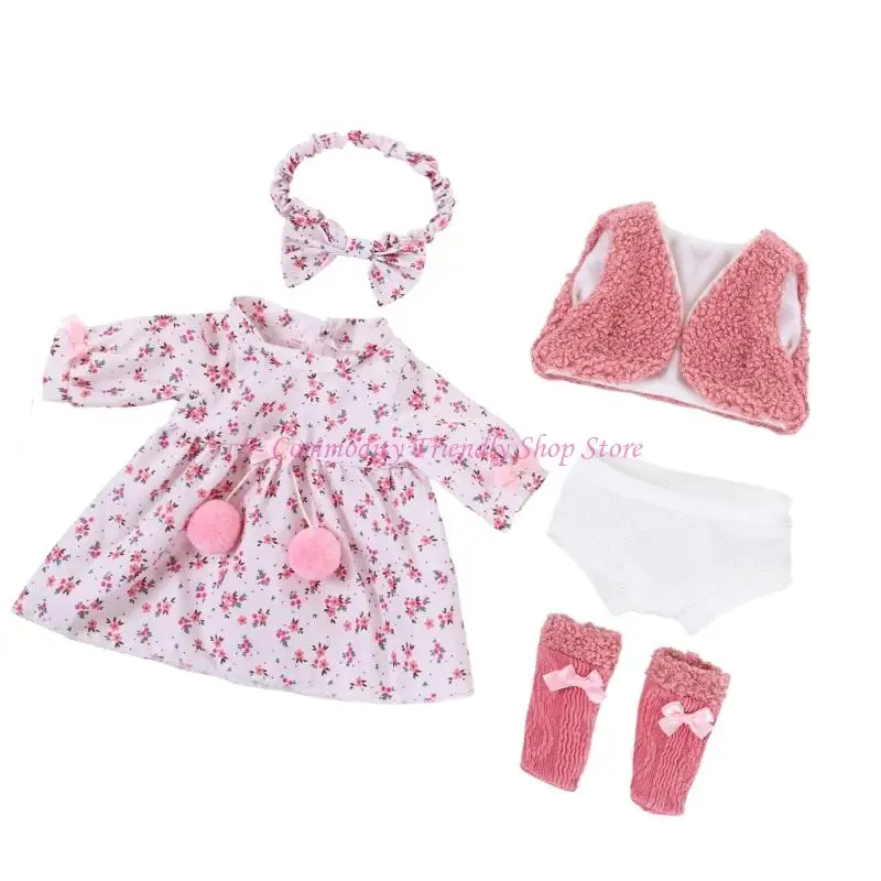 18Inch Girl Doll DressingUp Outfit Set Polyester Fabric Doll Outfits with Hairband Dress for Children Roleplay Game Toy
