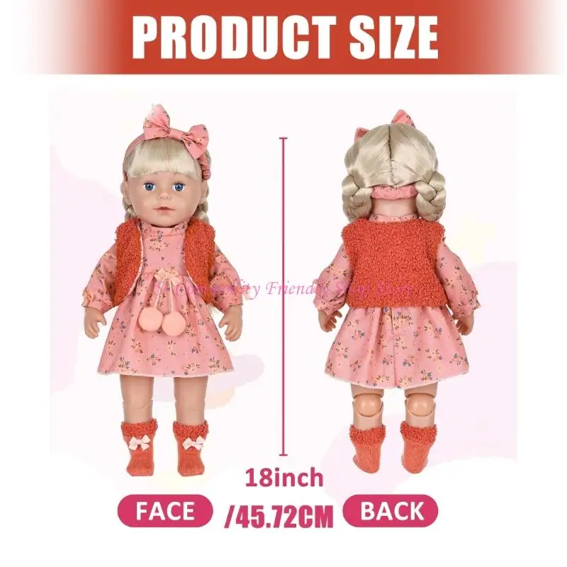 18Inch Girl Doll DressingUp Outfit Set Polyester Fabric Doll Outfits with Hairband Dress for Children Roleplay Game Toy