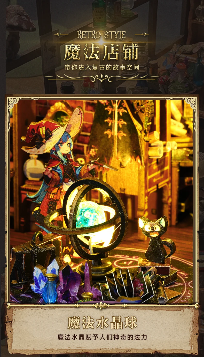 Zuuton Magic DIY Wooden Miniature Dollhouse Kit with LED Light 3D Puzzle Bookshelf Decor Creative Festival Gift for Book Lovers
