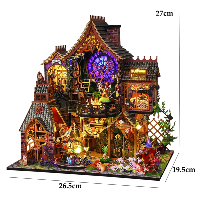 Zuuton Magic DIY Wooden Miniature Dollhouse Kit with LED Light 3D Puzzle Bookshelf Decor Creative Festival Gift for Book Lovers