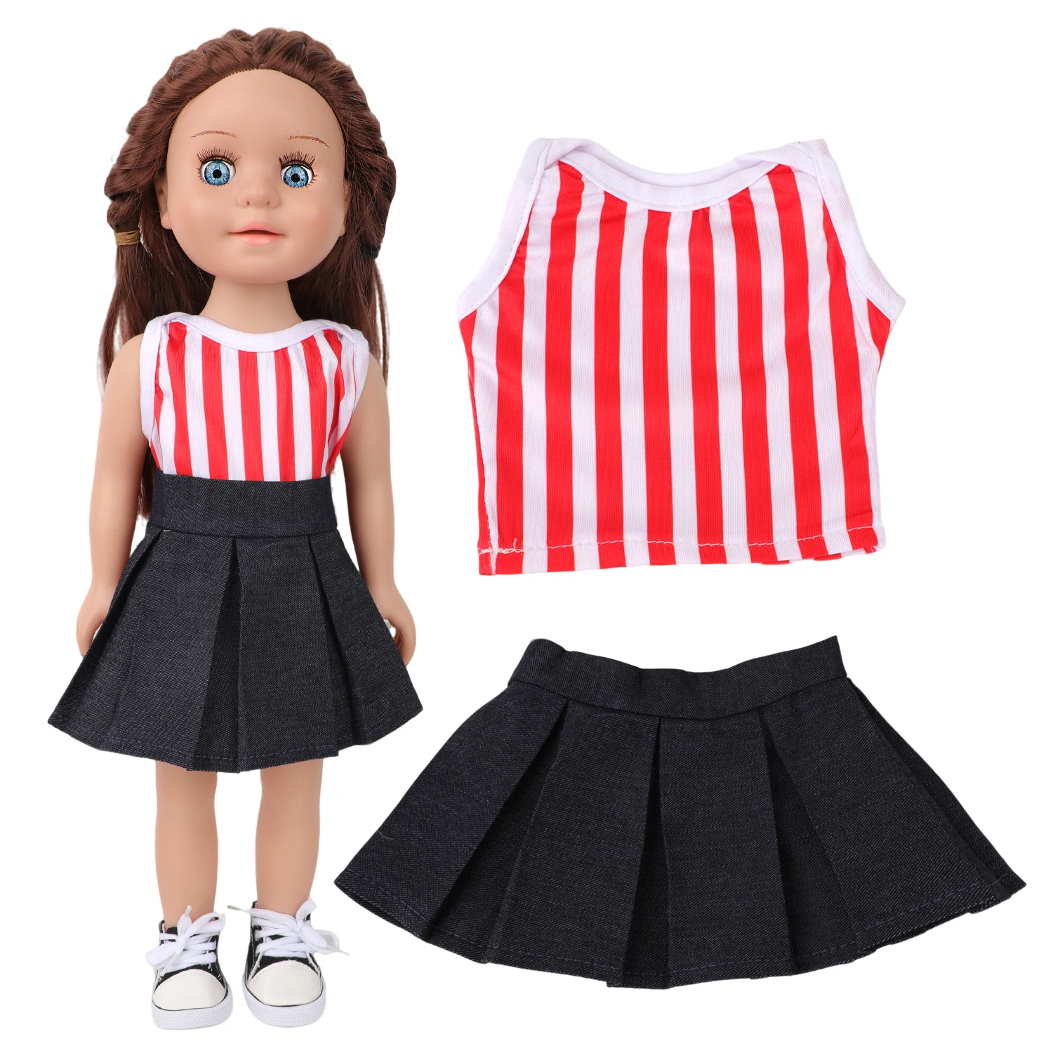 18 Inch American Doll Clothes Mix & Match Outfits, Rainbow Dress, Hoodie Jacket & Casual Tops for 43cm Reborn Baby Girl Dolls
