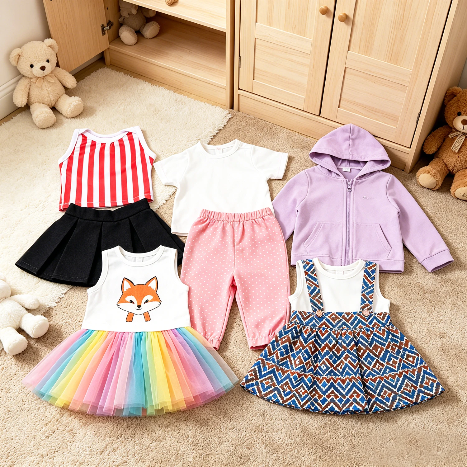 18 Inch American Doll Clothes Mix & Match Outfits, Rainbow Dress, Hoodie Jacket & Casual Tops for 43cm Reborn Baby Girl Dolls