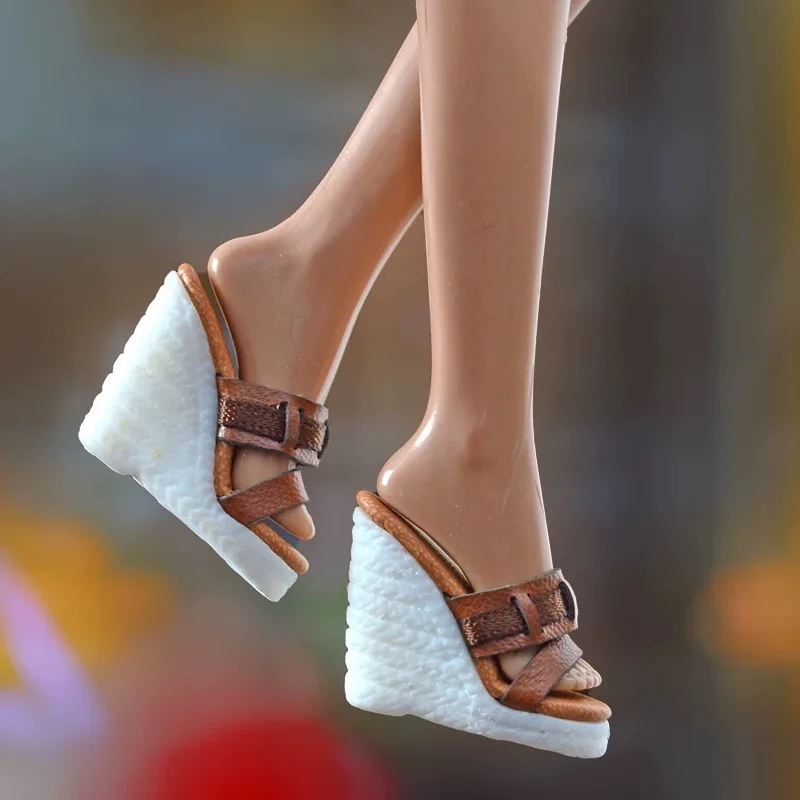 Doll Shoes Parts 1/6 Supermodel Doll Simple Fashion Leather Wedge Heels High Heels For Royalty FR2 Nu.face Babi Xianxian