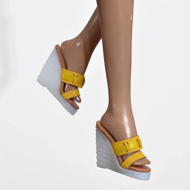 Doll Shoes Parts 1/6 Supermodel Doll Simple Fashion Leather Wedge Heels High Heels For Royalty FR2 Nu.face Babi Xianxian