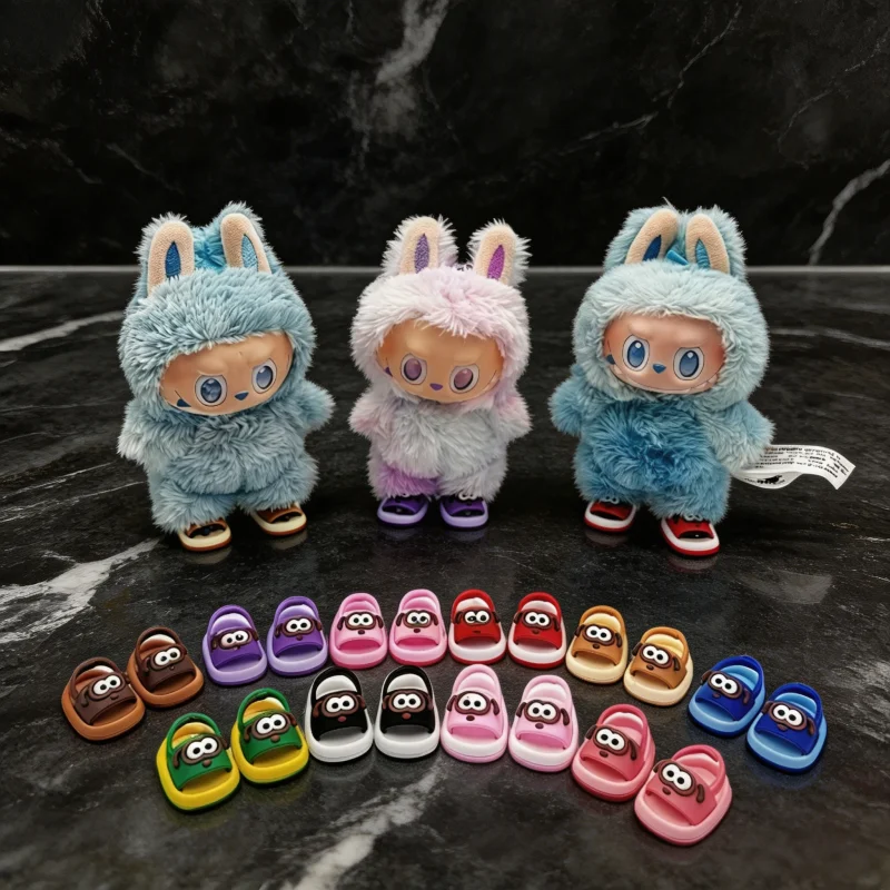 Suitable for Labubu Shoes Beach Slippers 15/17cm Plush Doll Universal Accessories Plastic Sandals Gifts DIY Children's Toys
