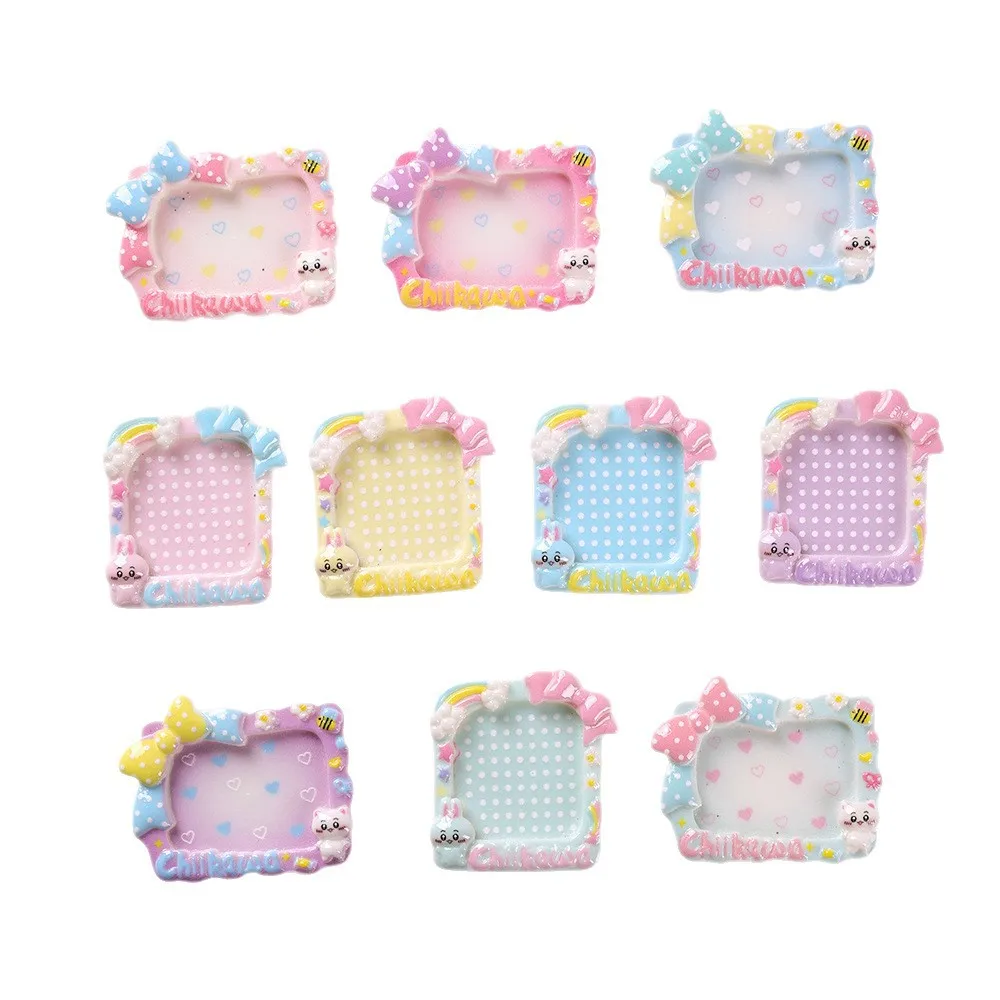 20pcs Mini Resin Photo Frame Plate Charms,Kawaii Bowknot Design,DIY Accessories for Dollhouse Decor,Hair Clips,Pretend Play