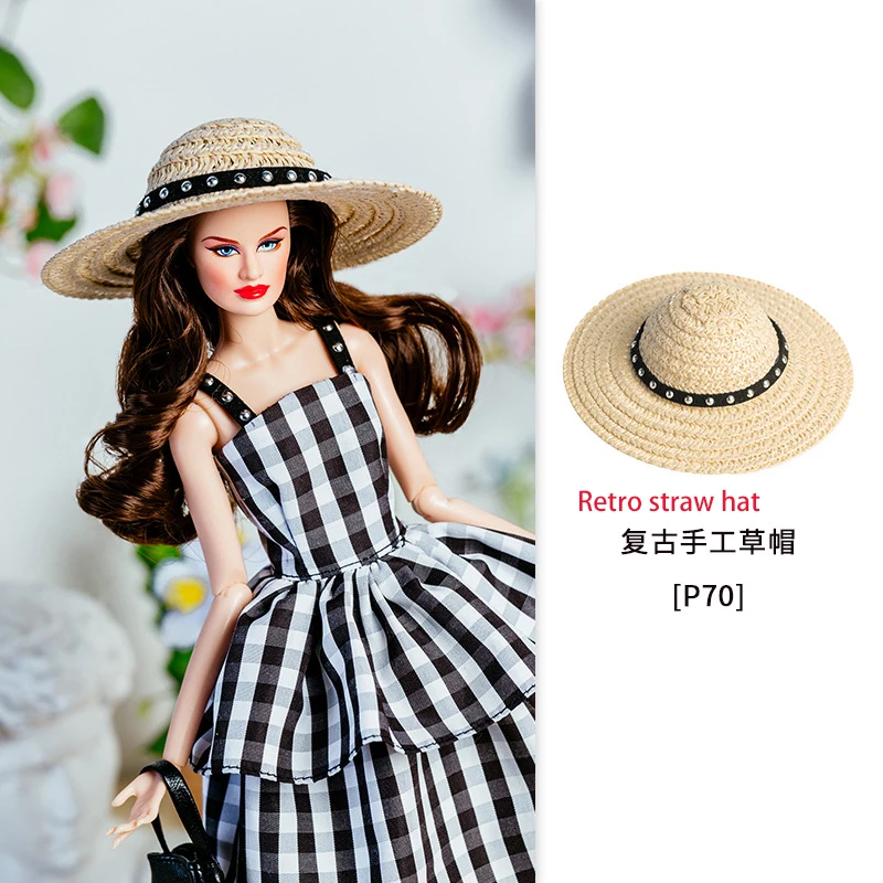 1/6 Xianxian Supermodel Doll Toys Hats Parts Fashion Dress-up Holiday-style Sun Hat Black Top Hat Retro Straw Hat For 30cm Dolls