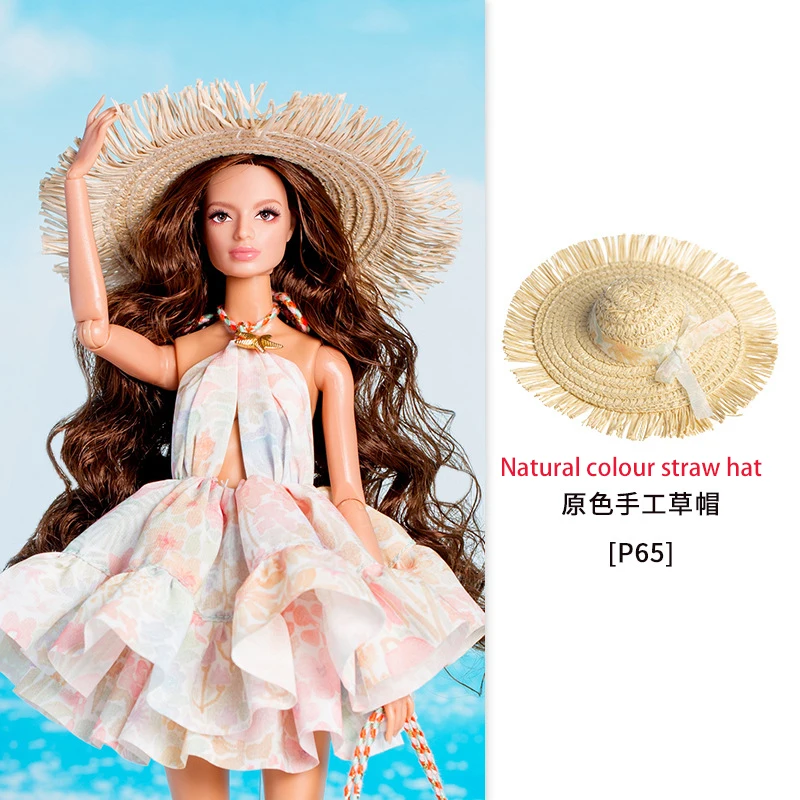 1/6 Xianxian Supermodel Doll Toys Hats Parts Fashion Dress-up Holiday-style Sun Hat Black Top Hat Retro Straw Hat For 30cm Dolls