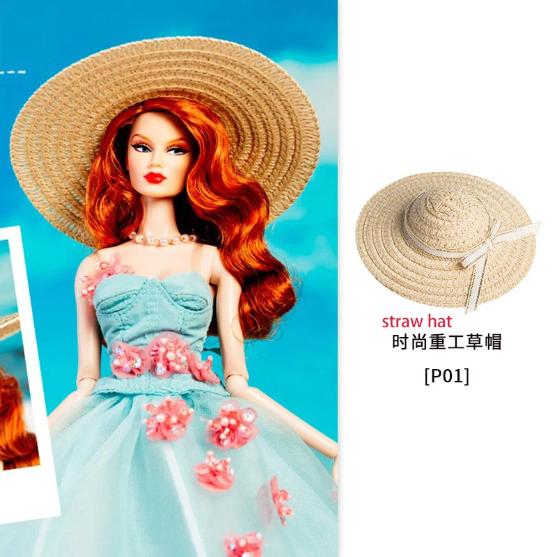 1/6 Xianxian Supermodel Doll Toys Hats Parts Fashion Dress-up Holiday-style Sun Hat Black Top Hat Retro Straw Hat For 30cm Dolls