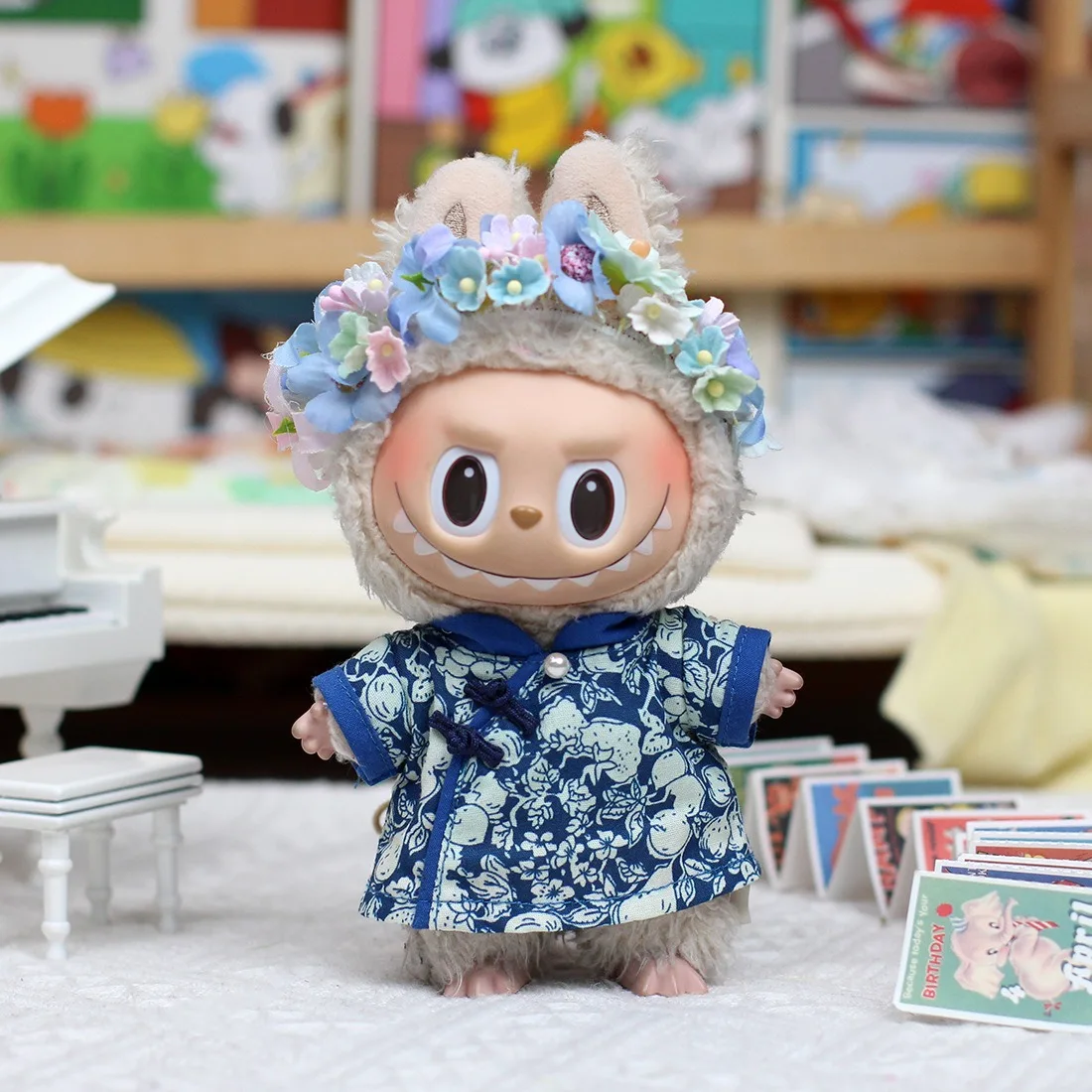 Labubu 17cm Doll Cheongsam Set, Chinese Classical Accessories, Necklace, Hairpin Gift Box, Ancient Style Dress Dressing